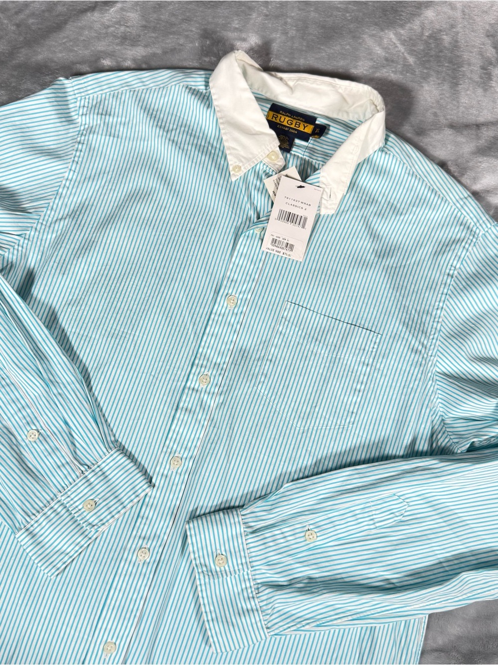 Ralph Lauren Rugby Striped Button Shirt Mens XL Cotton Pocket New With Flaws!